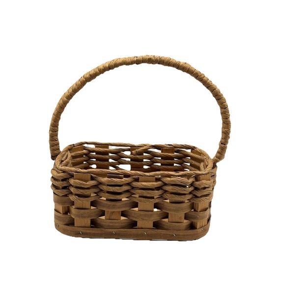 Vtg Handwoven Paper Rope Basket Wood Base Folk Art Primitive Farmhouse Signed - Picture 2 of 10